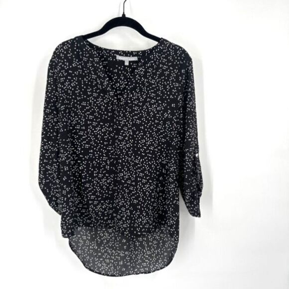 Daniel Rainn Koda Split Neck Rain Drop Polka Dot Blouse Black & White Size Small - Picture 2 of 16